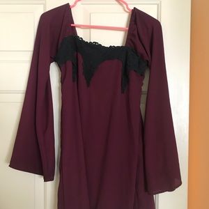 Maroon and Black Charlotte Russe Bell Sleeve dress